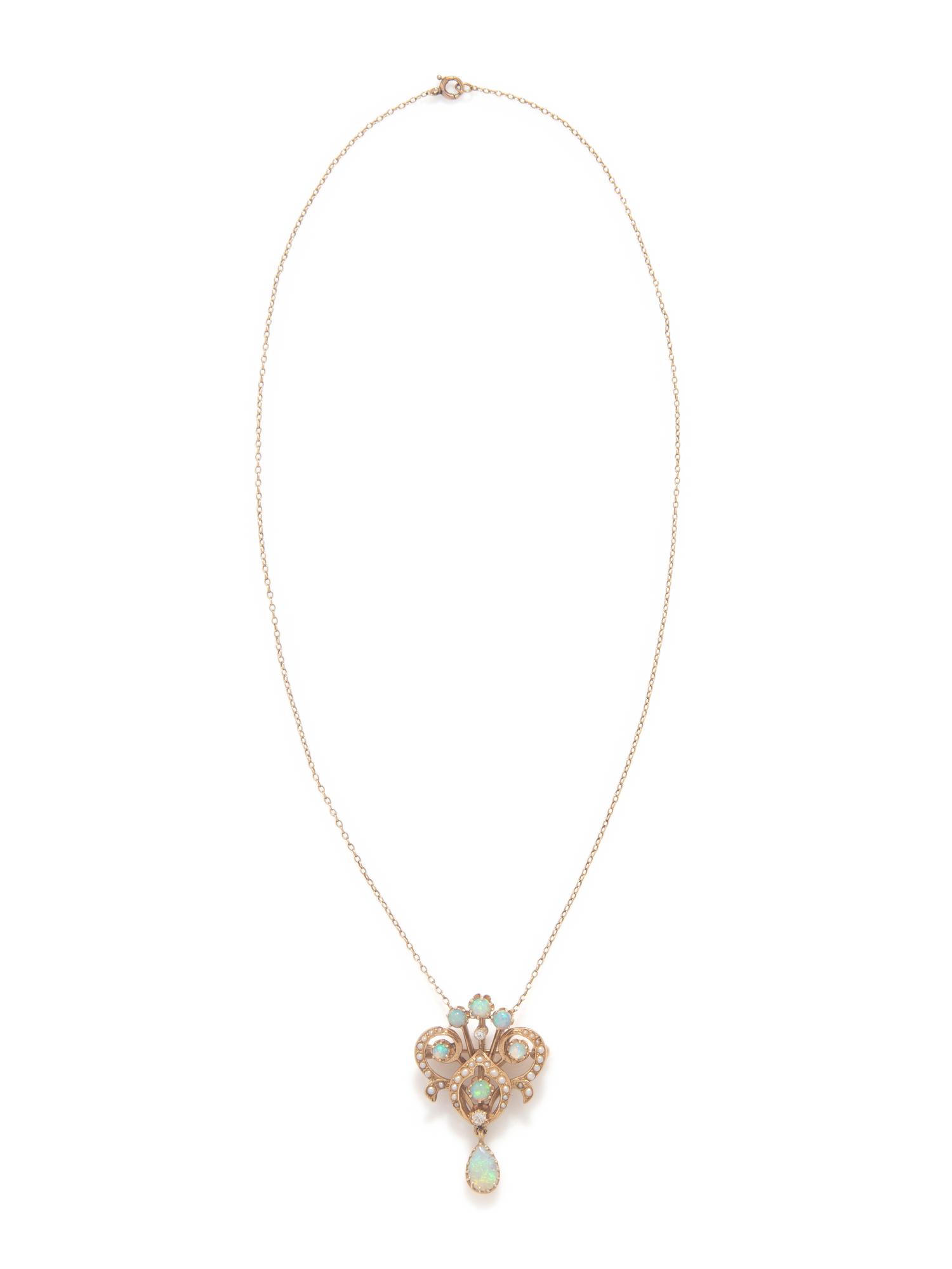OPAL, DIAMOND, AND SEED PEARL BROOCH/PENDANT