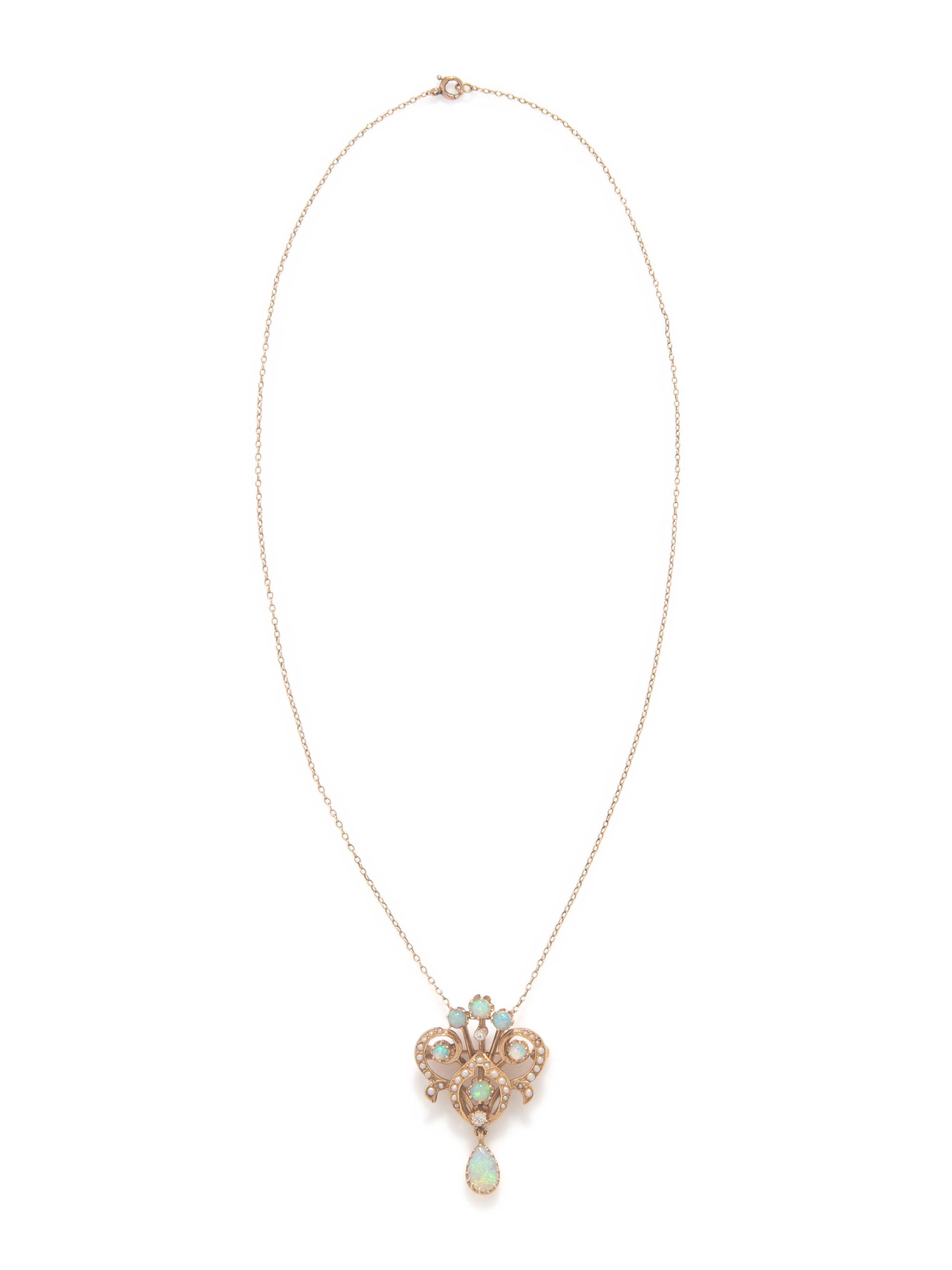 OPAL, DIAMOND, AND SEED PEARL BROOCH/PENDANT