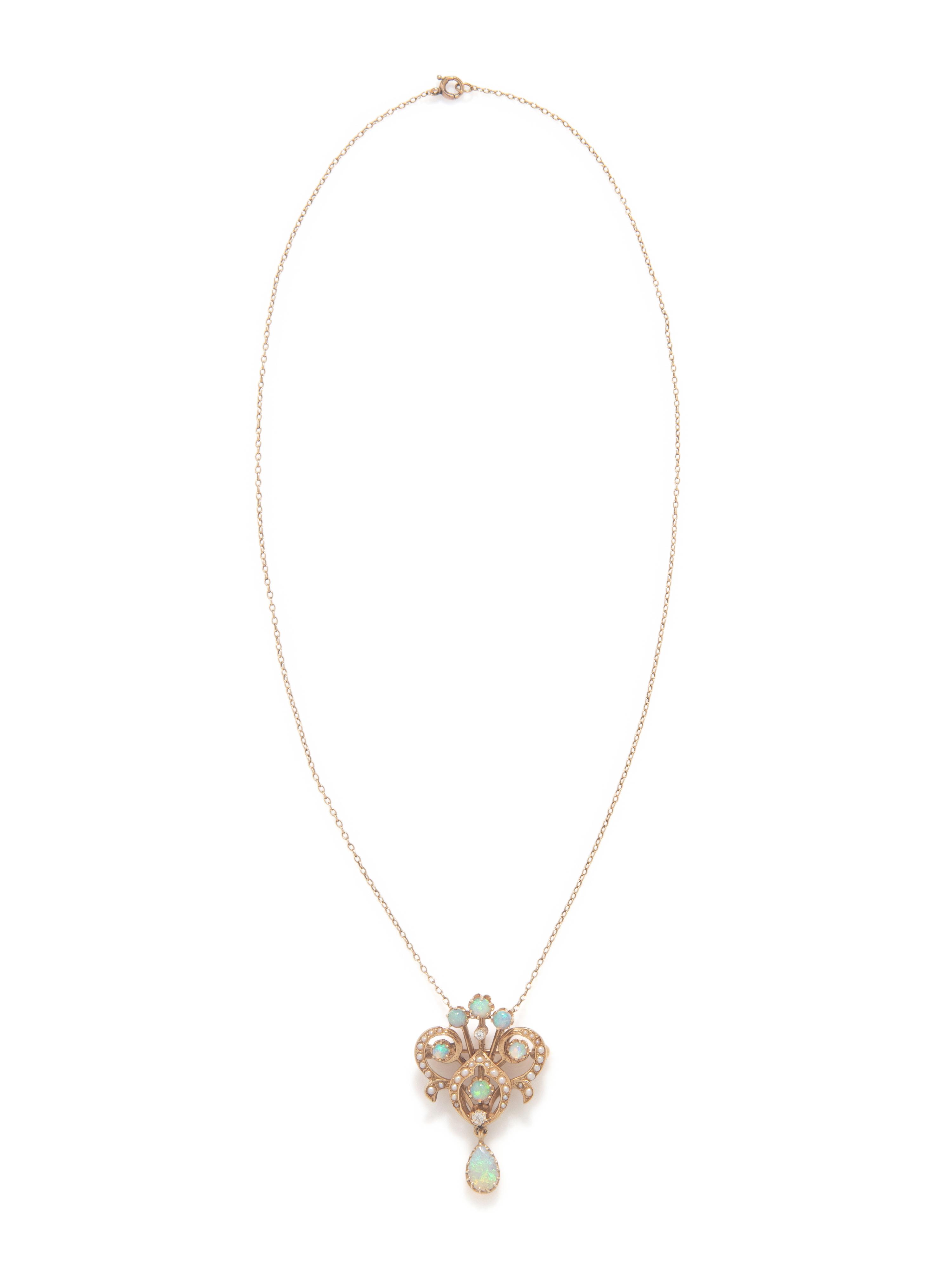 OPAL, DIAMOND, AND SEED PEARL BROOCH/PENDANT