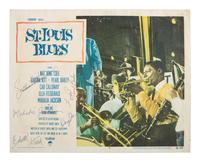 [ENTERTAINMENT - FILM]. St. Louis Blues . Paramount Pictures Corporation, 1958. Movie lobby card autographed by Eartha KITT, Pearl BAILEY, Mahalia JACKSON, Ruby DEE, and Edith HEAD.