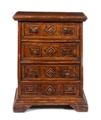 An Italian Walnut Chest of Drawers Height 34 x width 27 x depth 13 inches. — 17TH CENTURY