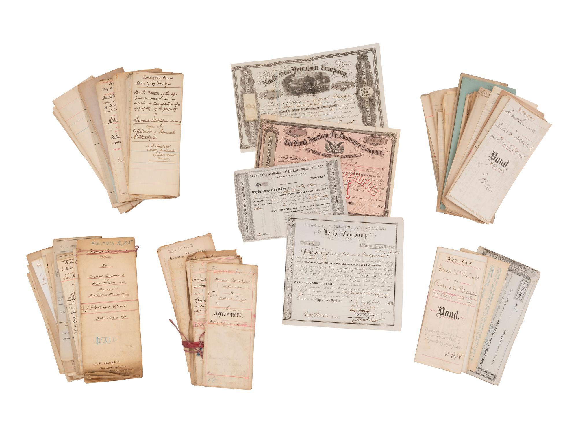 [US SUPREME COURT]. Blatchford family archive including documents, ledgers, photographs, and a silk menu signed by President Chester A. ARTHUR (1829-1886) and Supreme Court Justice Samuel Blatchford (1820-1893).