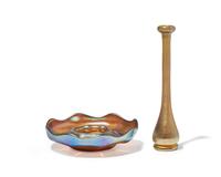 Miniature Gold Favrile Glass Bud Vase and Candleholder