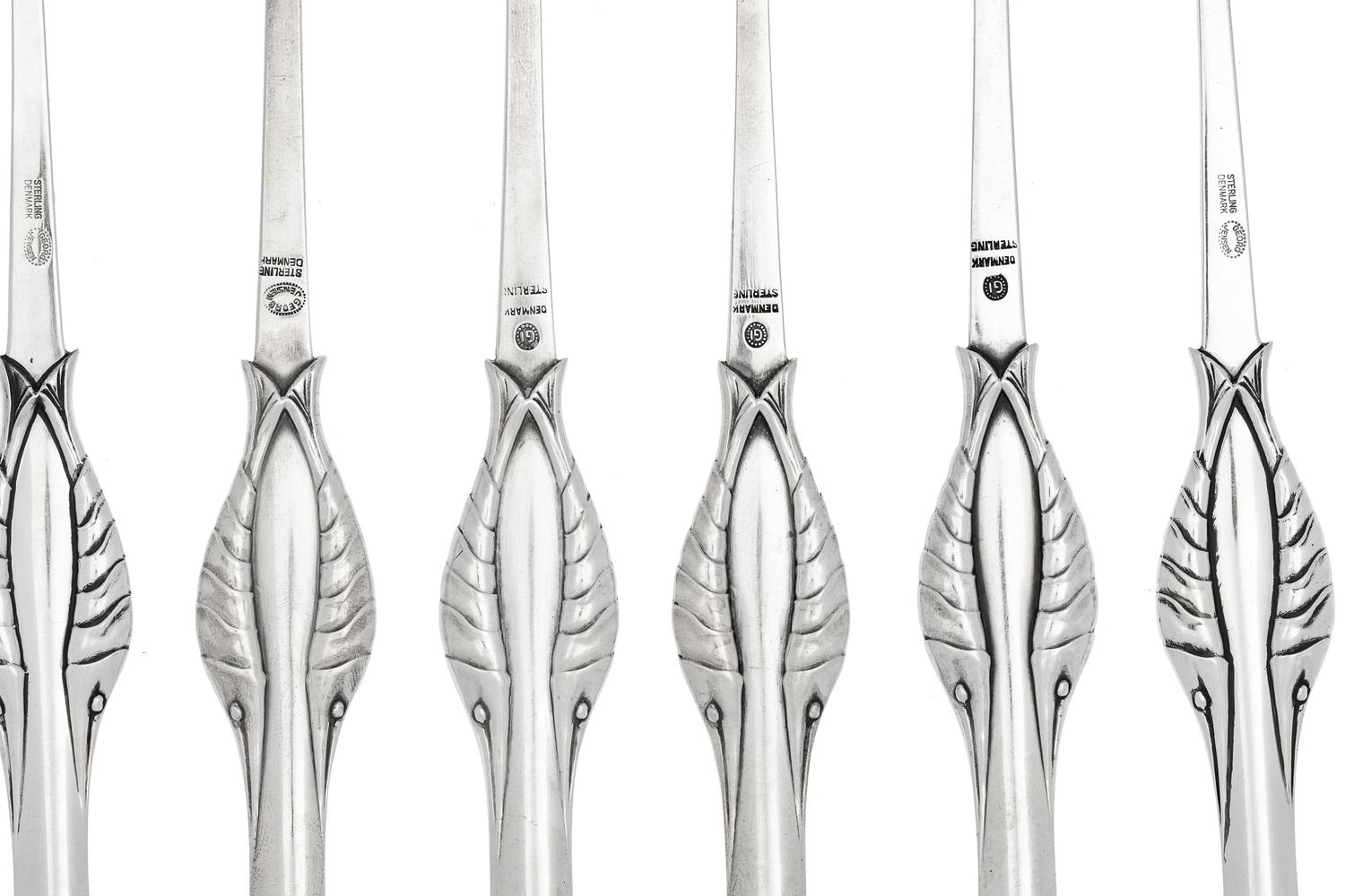 A Georg Jensen Silver Ornamental Fish Service
