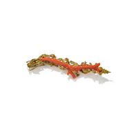 CORAL BRANCH AND YELLOW GOLD DRAGON BROOCH