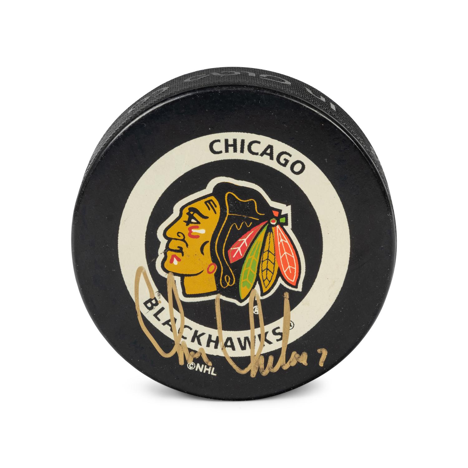 A Chris Chelios Personally Gifted Signed Autograph Chicago Blackhawks Jersey and Hockey Puck,