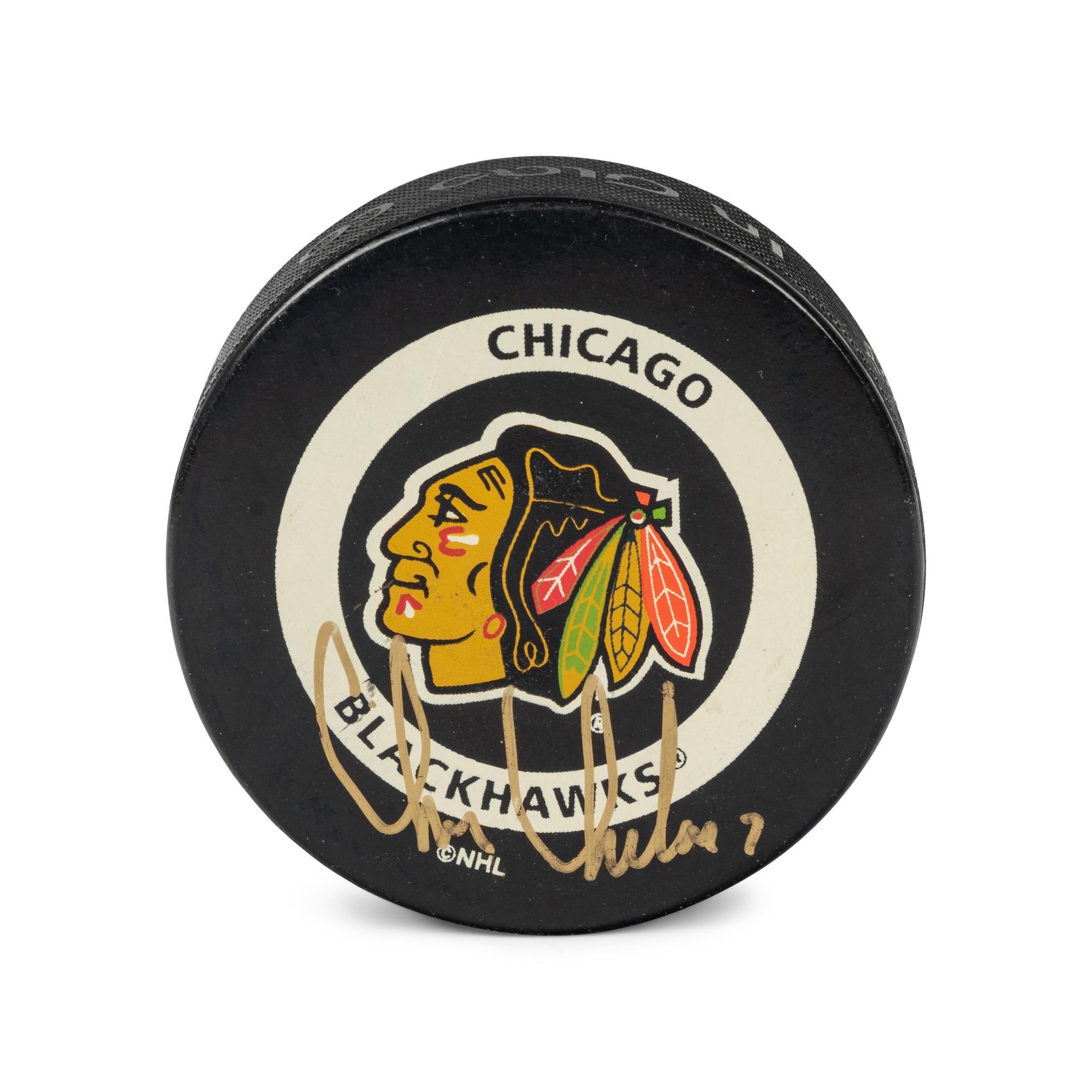 A Chris Chelios Personally Gifted Signed Autograph Chicago Blackhawks Jersey and Hockey Puck,
