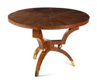 A Continental Brass Mounted Radially-Veneered Center Table