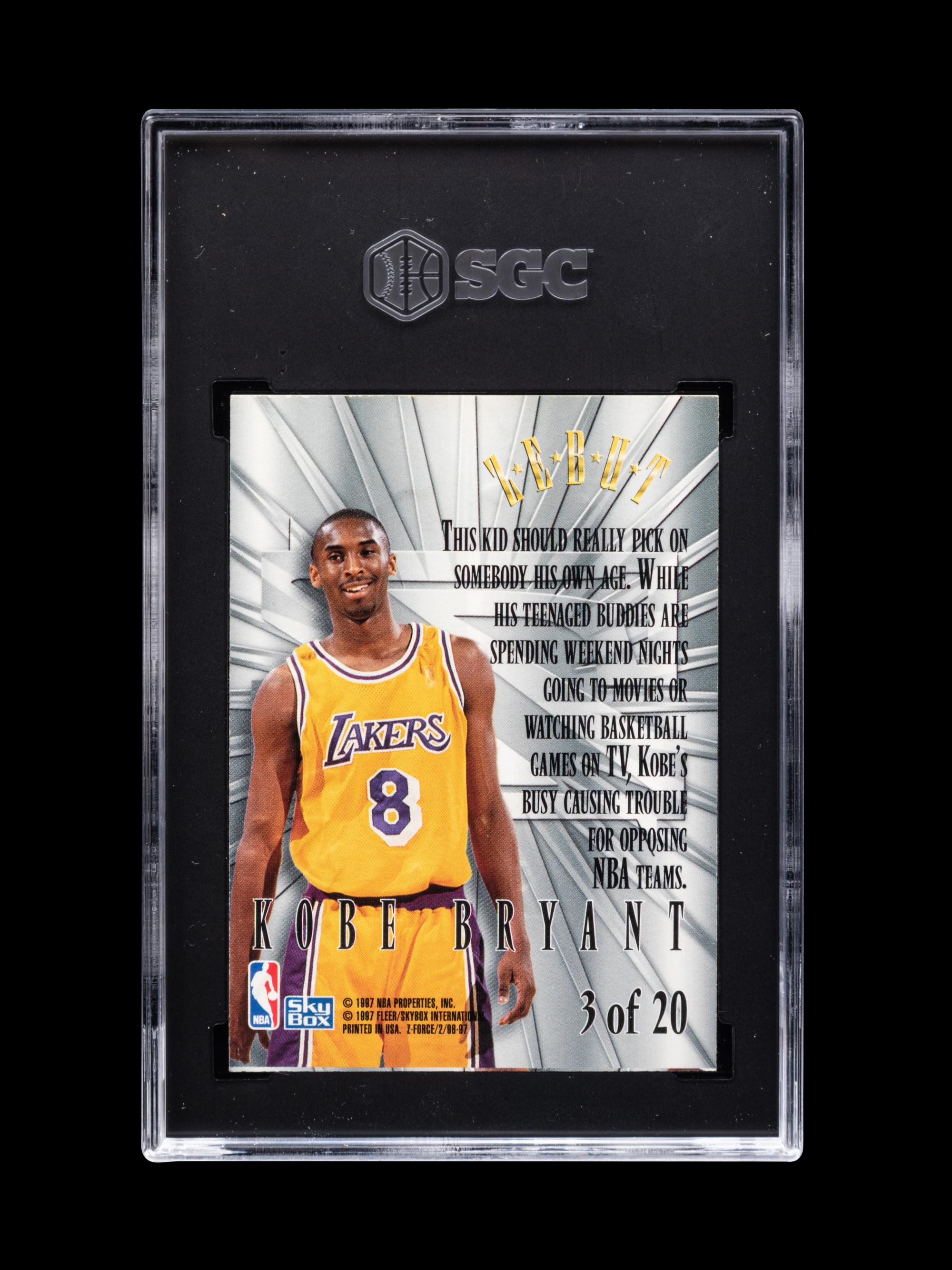 A 1996-97 Skybox Z-Force Zebut Kobe Bryant Rookie Basketball Card No. 3 (SGC 6 EX-MT)