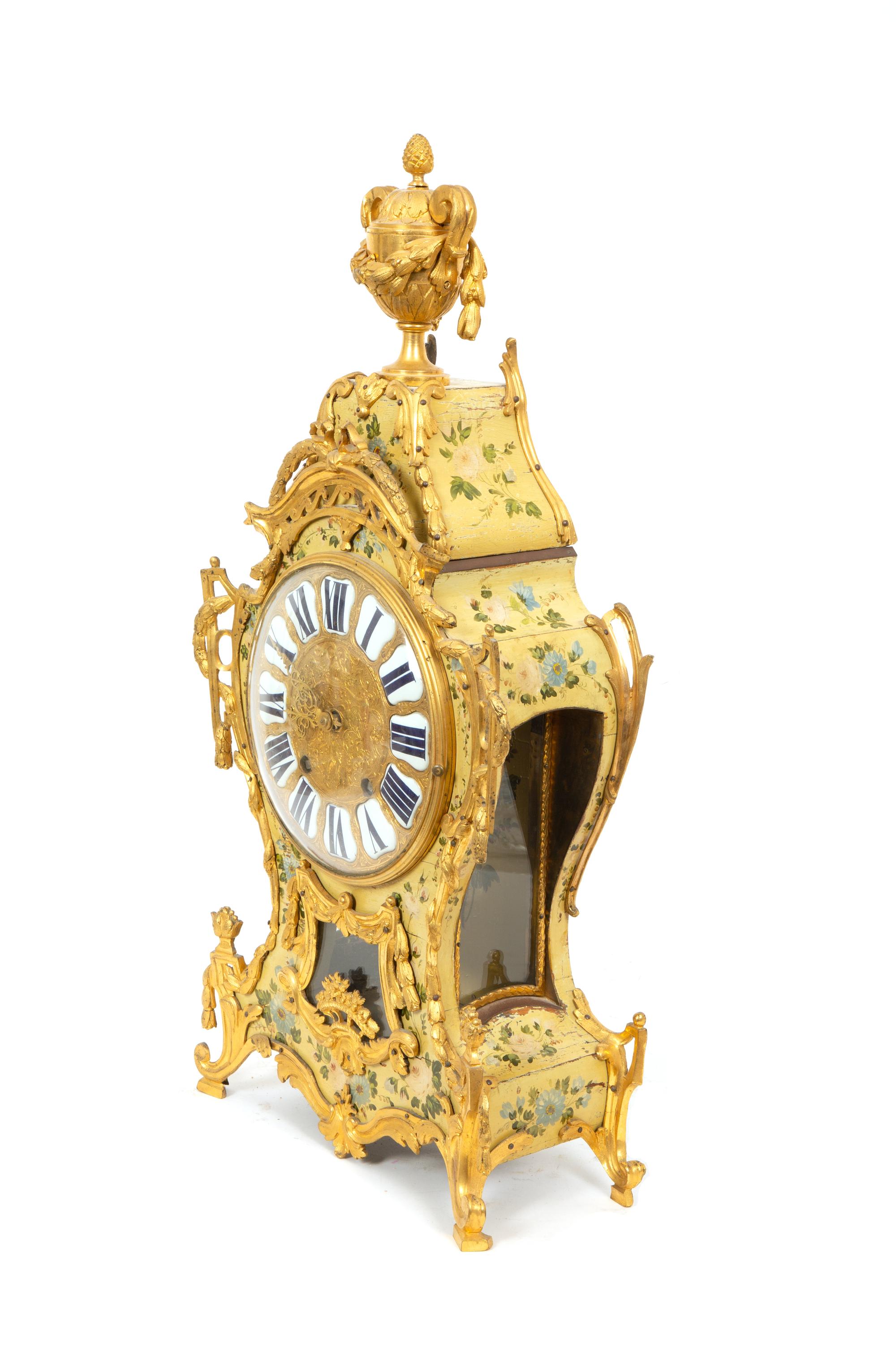 A French Gilt Bronze-Mounted Polychrome-Painted Bracket Clock