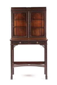 A Chinese Chippendale Style Mahogany Vitrine on Stand Height 56 3/4 x width 30 x depth 14 3/4 inches. — LATE 19TH/EARLY 20TH CENTURY