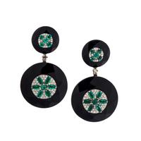 ONYX, EMERALD AND DIAMOND EARRINGS