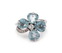 AQUAMARINE AND DIAMOND FLOWER RING