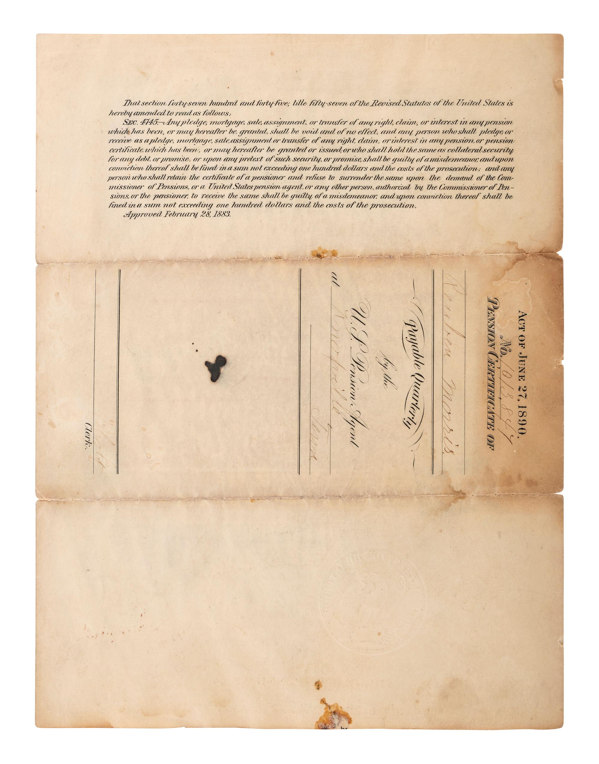 [CIVIL WAR]. A group of 5 items identified to Private Reuben Morris (3), 4th Iowa Cavalry, and John Spence, 24th Kentucky Infy., DOW, incl. photographs and documents.