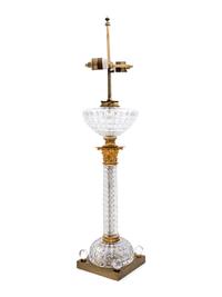 An English Gilt Metal Mounted Cut Glass Fluid Lamp Converted to Electricity