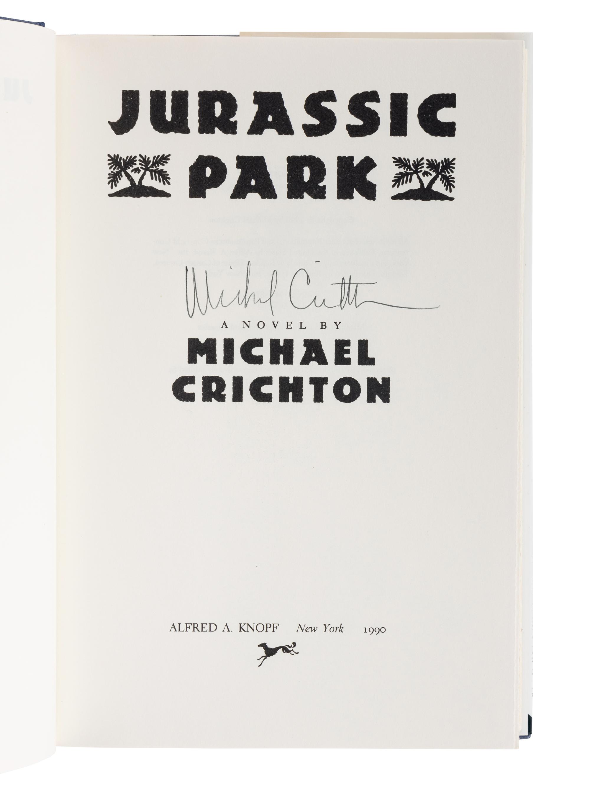 CRICHTON, Michael (1942-2008). Jurassic Park. New York: Alfred A. Knopf, 1990.