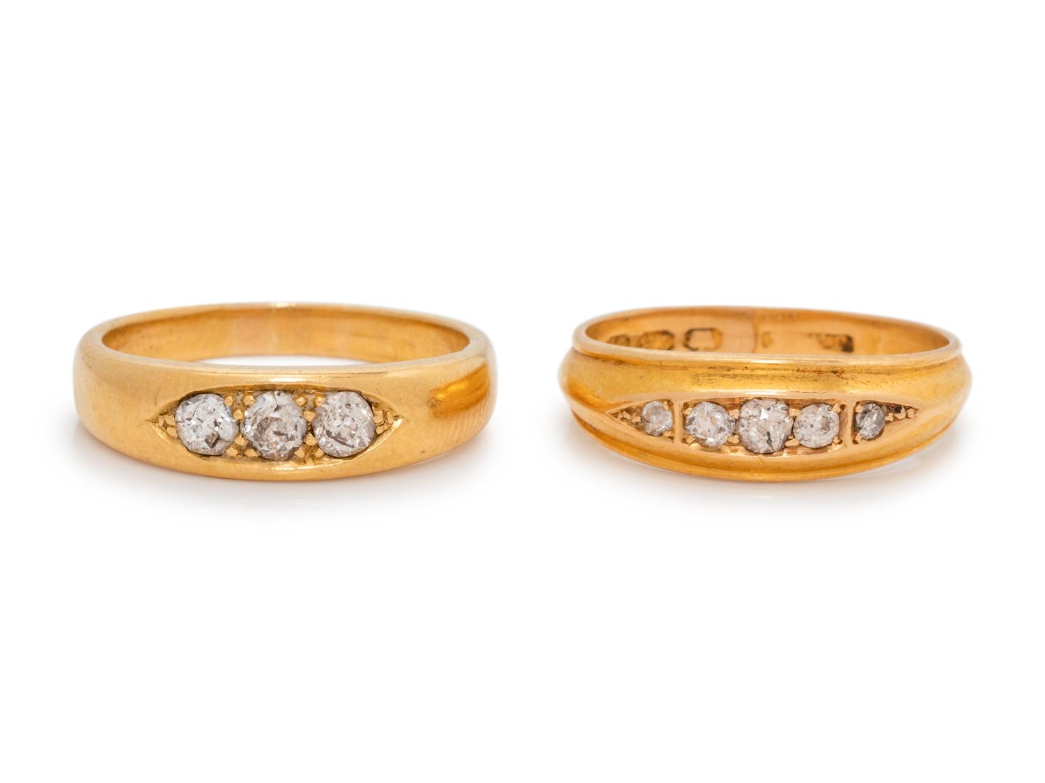 A Collection of Yellow Gold and Diamond Rings,