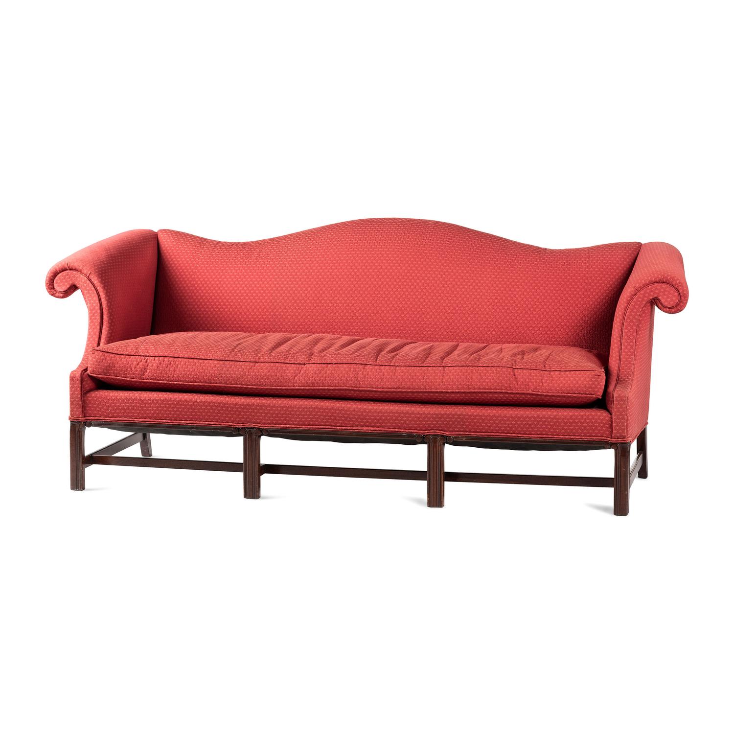 A Chippendale Style Carved Mahogany Camelback Sofa
