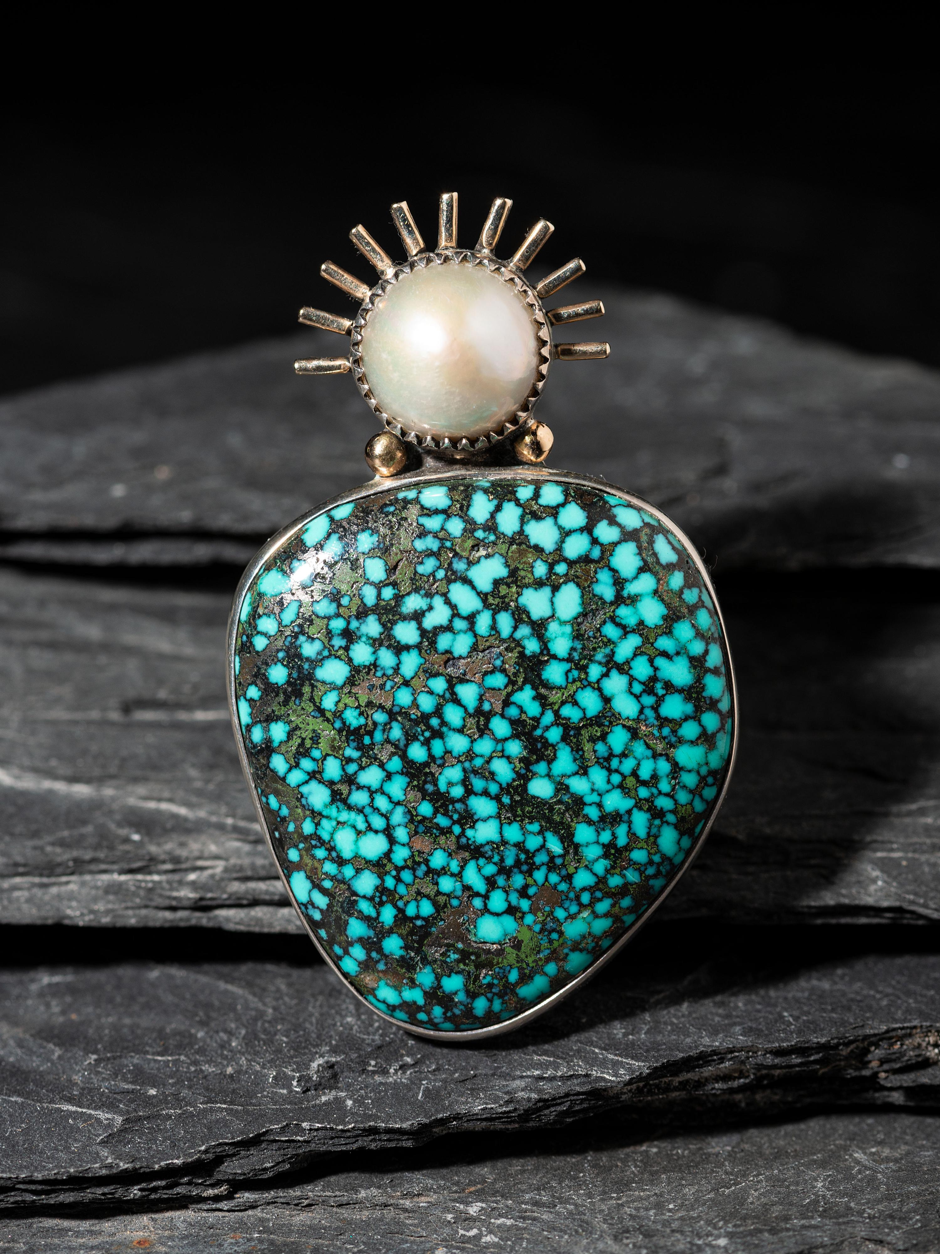 Sterling Silver and 18K Gold Abstract Figural Pendant / Pin
