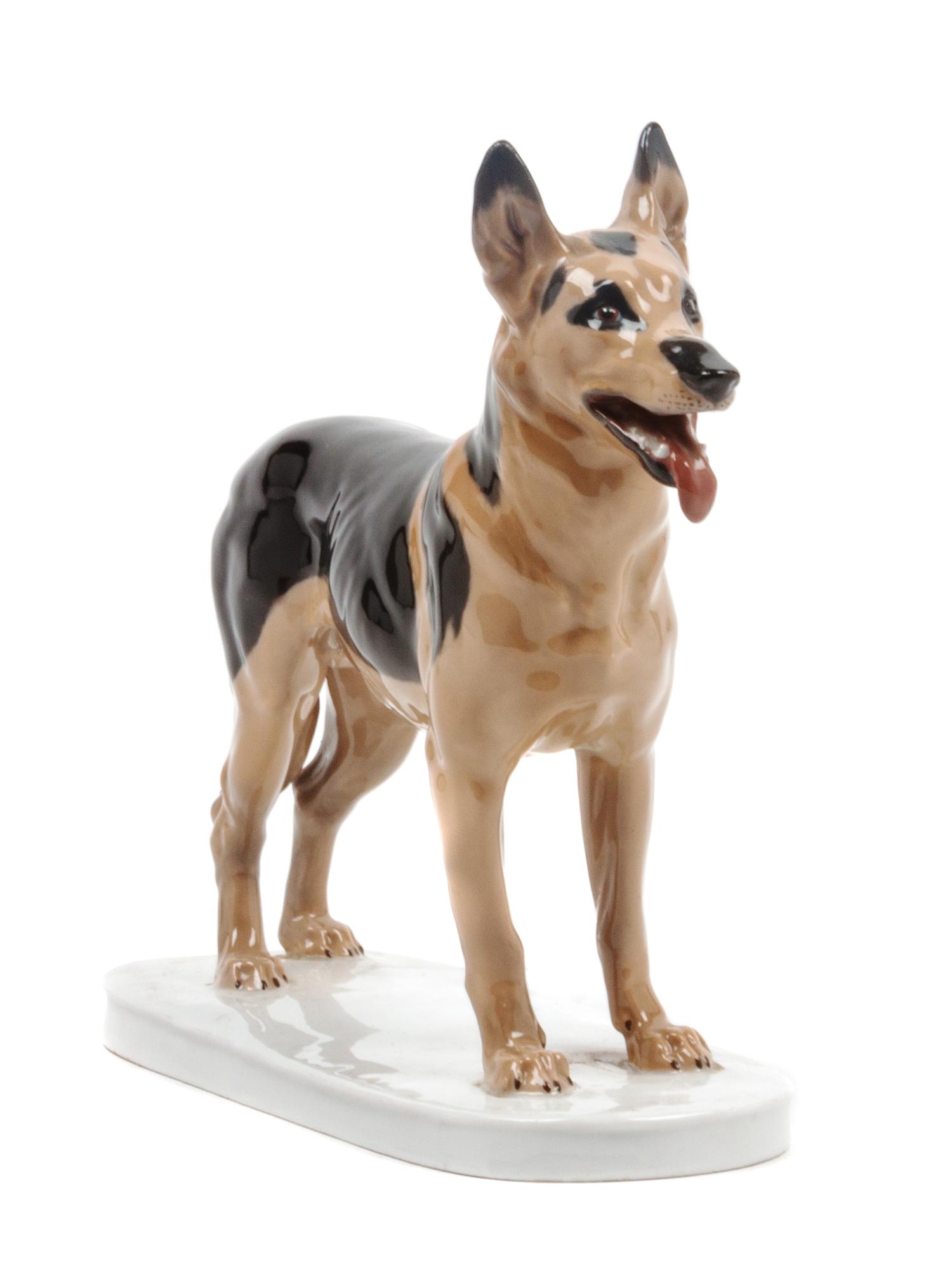 A Meissen Porcelain German Shepherd Height 7 1/2 inches.