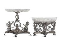 An Associated Set of Two Victorian Silver Plate and Cut Glass Center Bowls