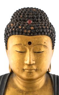 A Japanese Gilt and Red Lacquered Wood Figure of Buddha