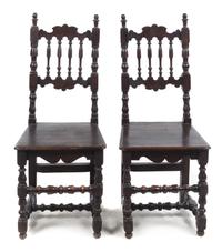 A Pair of Jacobean Style Carved Oak Side Chairs — 19TH CENTURY
