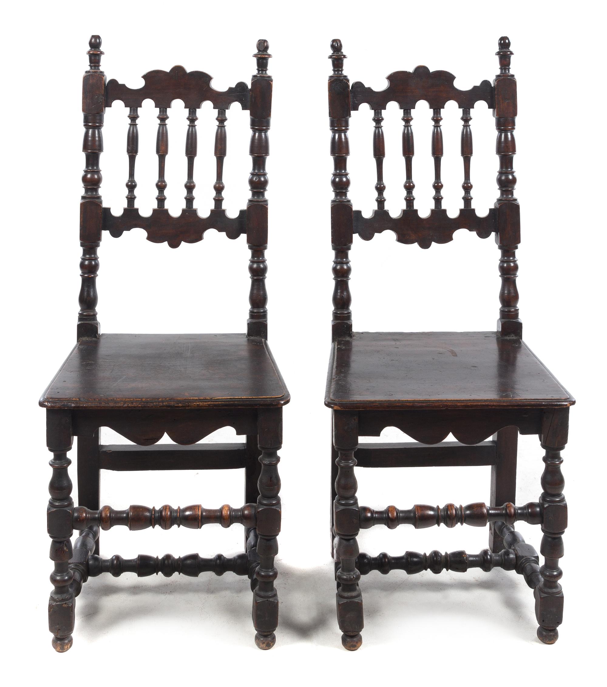 A Pair of Jacobean Style Carved Oak Side Chairs — 19TH CENTURY
