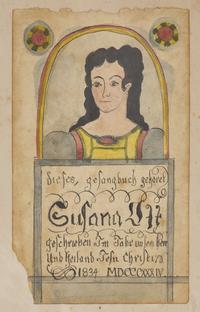 American School 19th Century, A Fraktur Bookplate for Susana Ott's Hymnbook