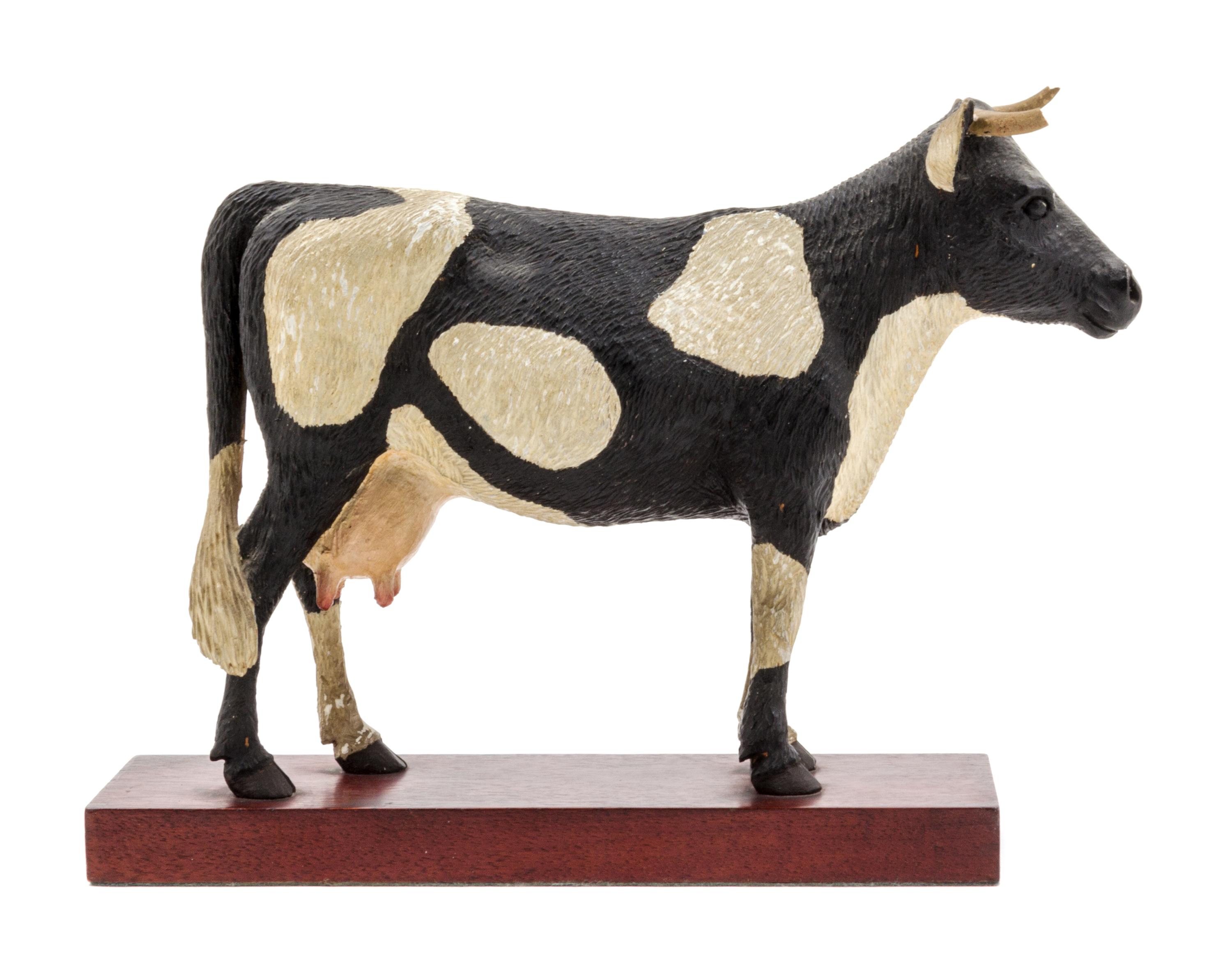 A Carved and Painted Wood Figure of a Cow Height 9 1/4 inches. — ATTRIBUTED TO PETER GIBA, 20TH CENTURY
