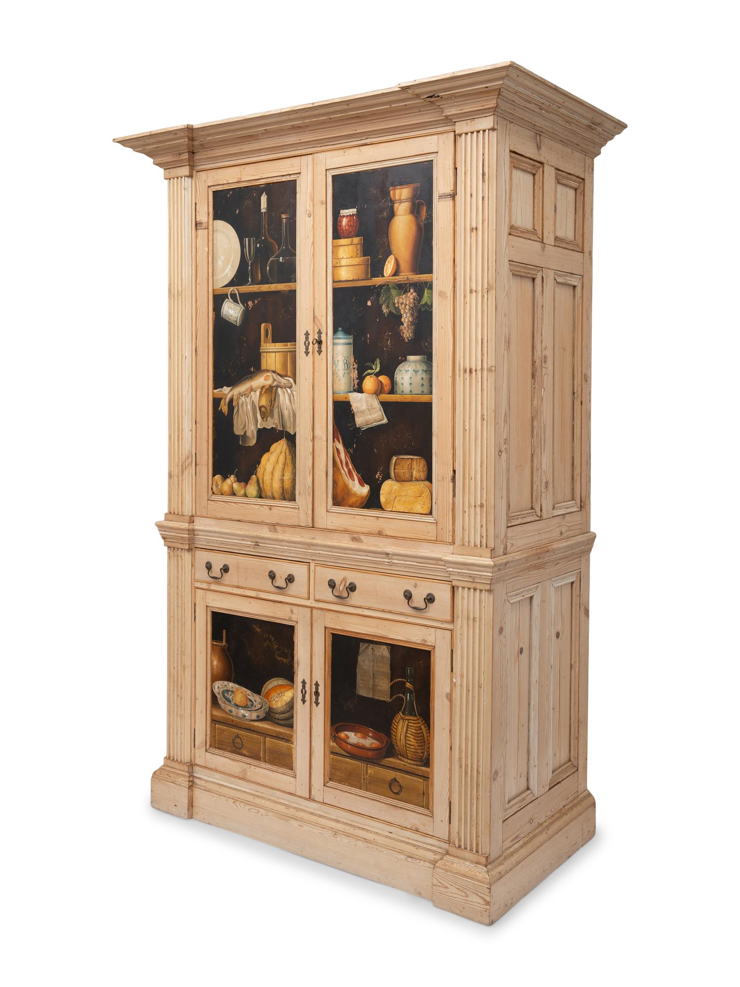 An English Pine Trompe L'Oeil Hand-Painted Cabinet