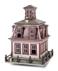 A Folk Art Painted Birdcage in the Form of a House