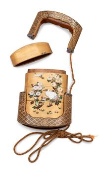 A Gold Lacquer Shibayama Inlaid Three-Case Inro
