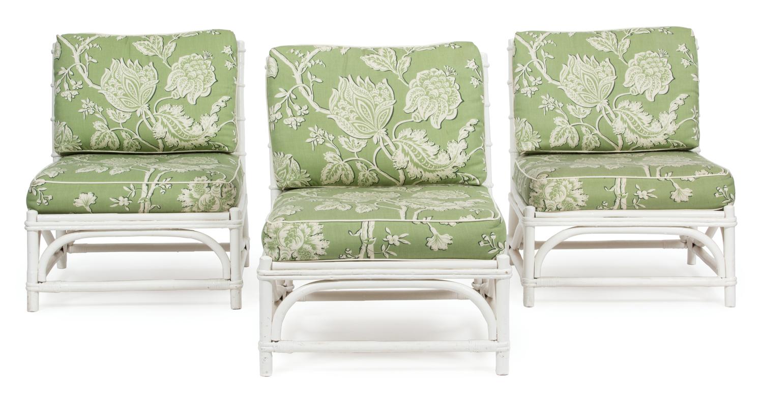 A Group of White Painted Rattan Furniture Length of sofa 75 inches. — 20TH CENTURY