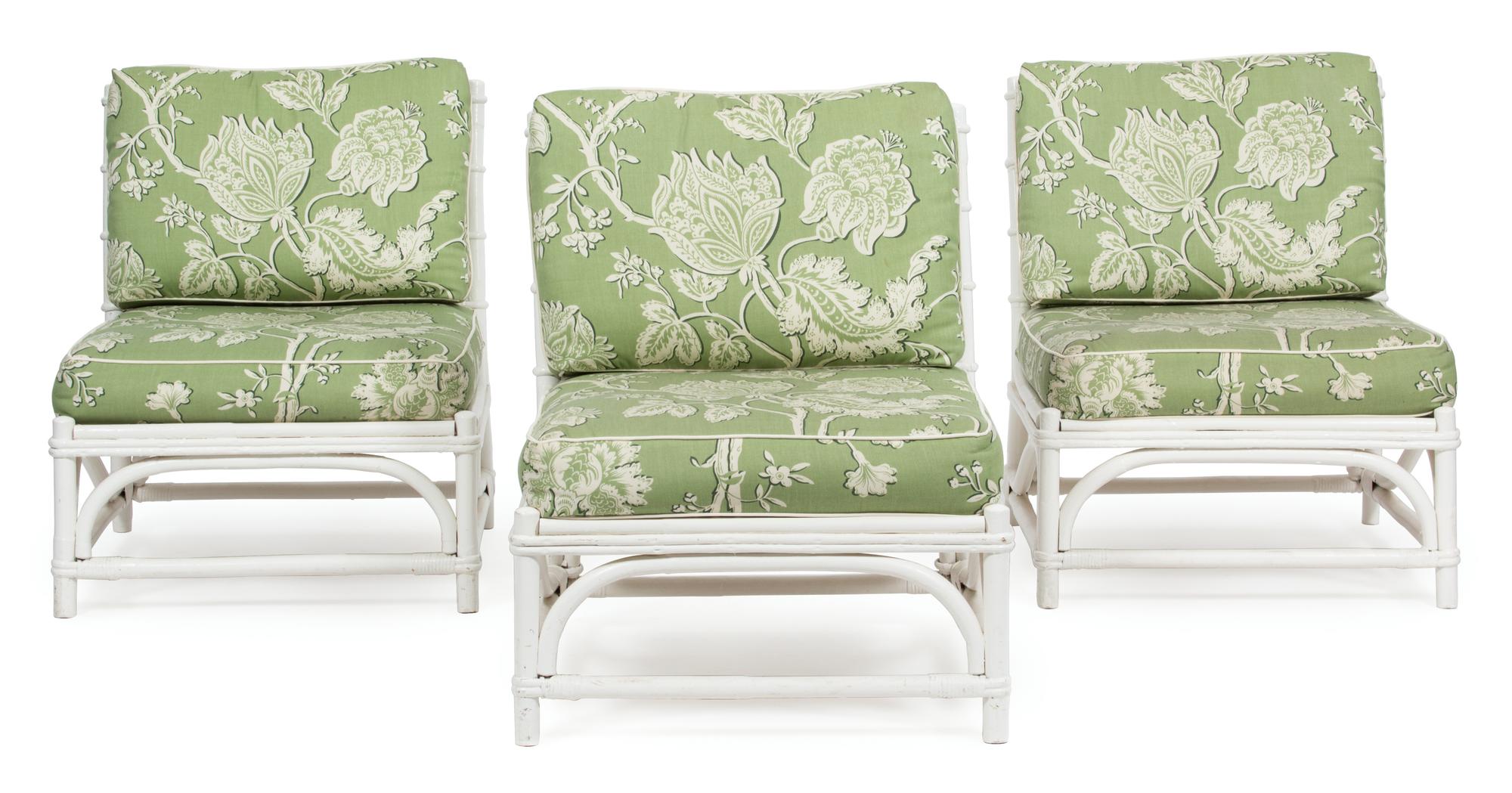 A Group of White Painted Rattan Furniture Length of sofa 75 inches. — 20TH CENTURY