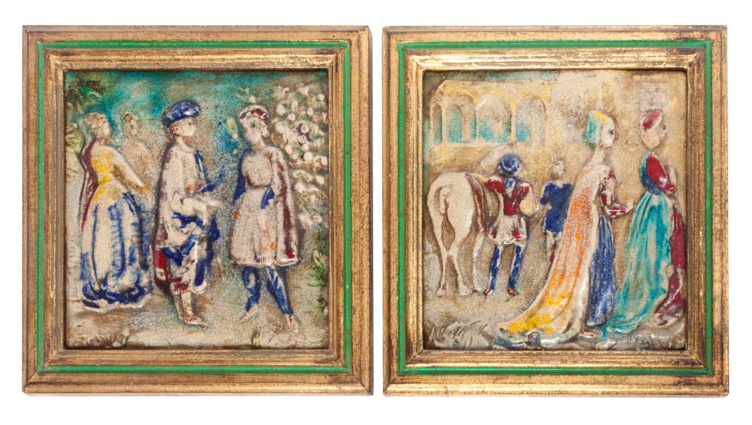 A Collection of Ten Pottery and Plaster Tiles Length of largest overall 10 inches.