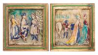 A Collection of Ten Pottery and Plaster Tiles Length of largest overall 10 inches.