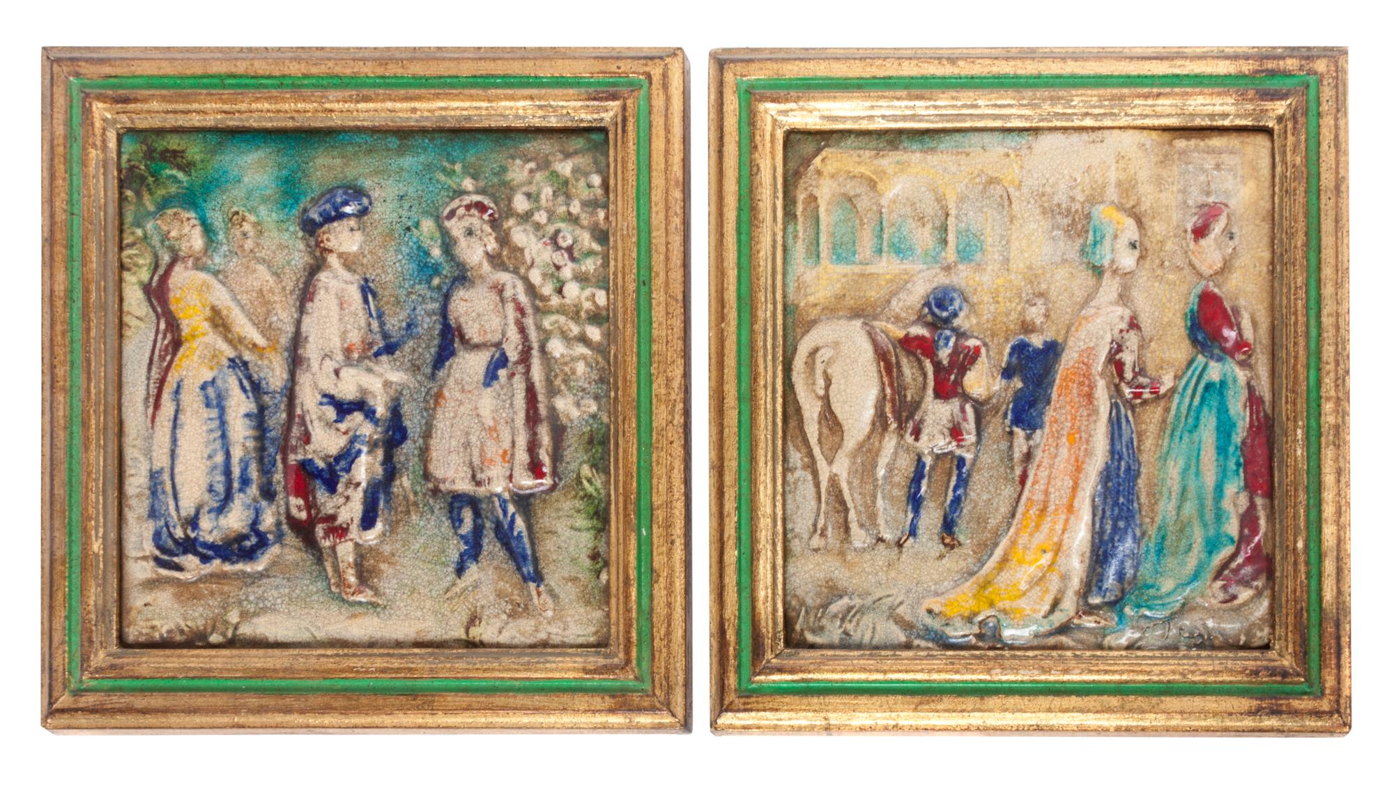 A Collection of Ten Pottery and Plaster Tiles Length of largest overall 10 inches.