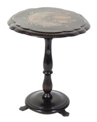 An Ebonized and Parcel Gilt Hand Painted Tilt-Top Table Height 42 inches.