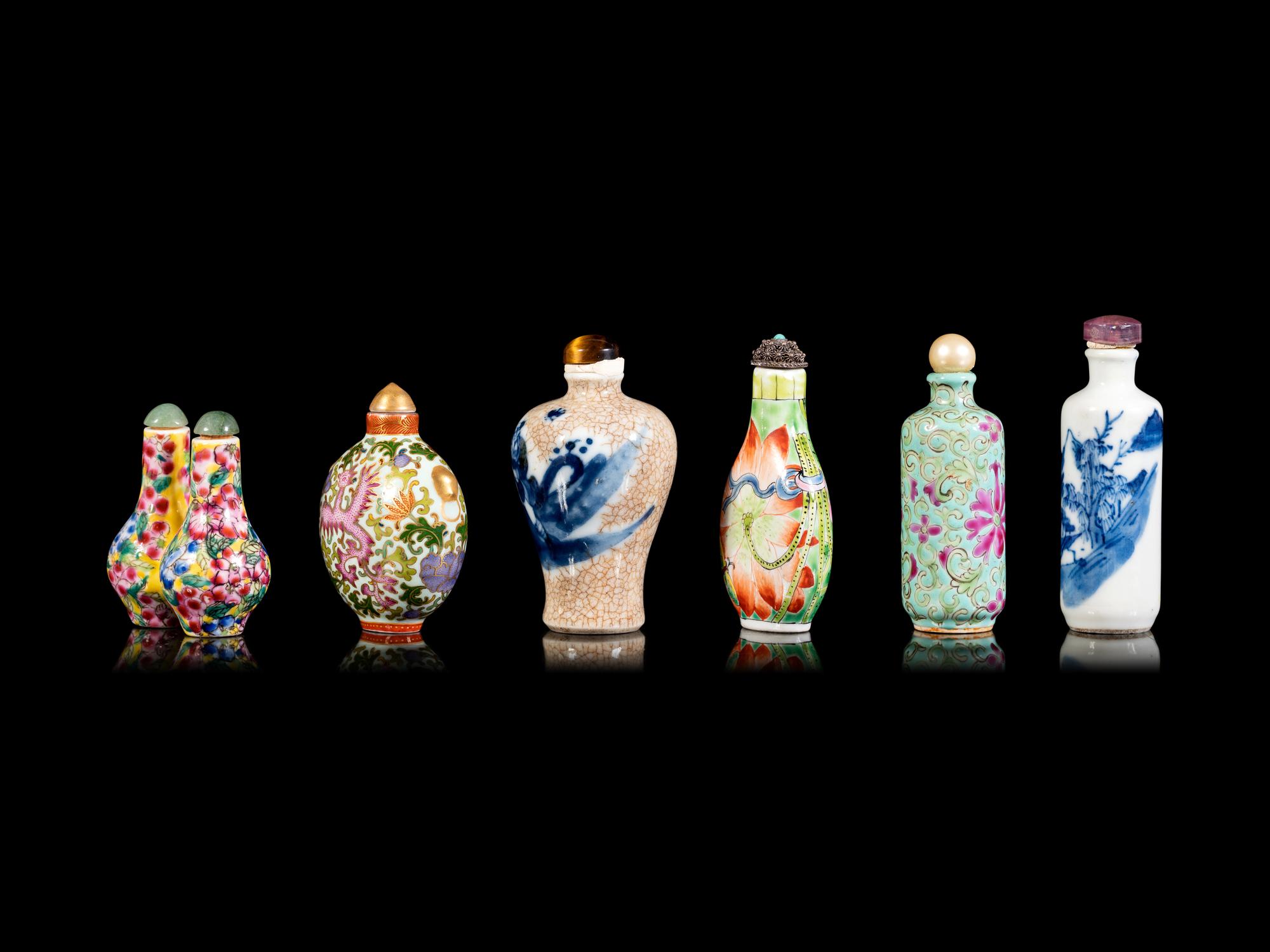 Six Chinese Porcelain Snuff Bottles