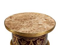 A Pair of Gilt Bronze Mounted Composition and Painted Metal Marble-Top Pedestals