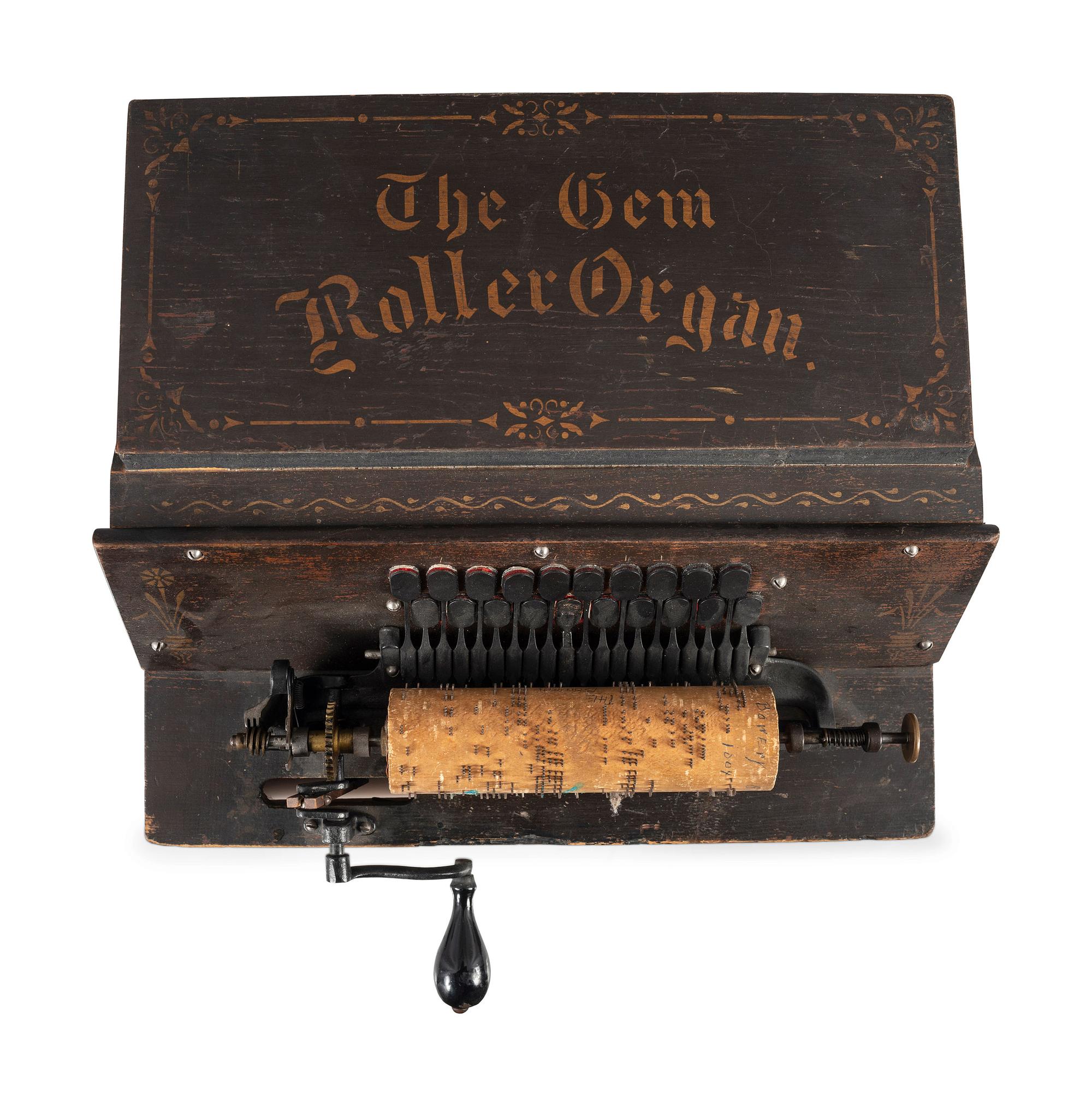 A Tabletop Gem Stenciled Wood Roller Organ
