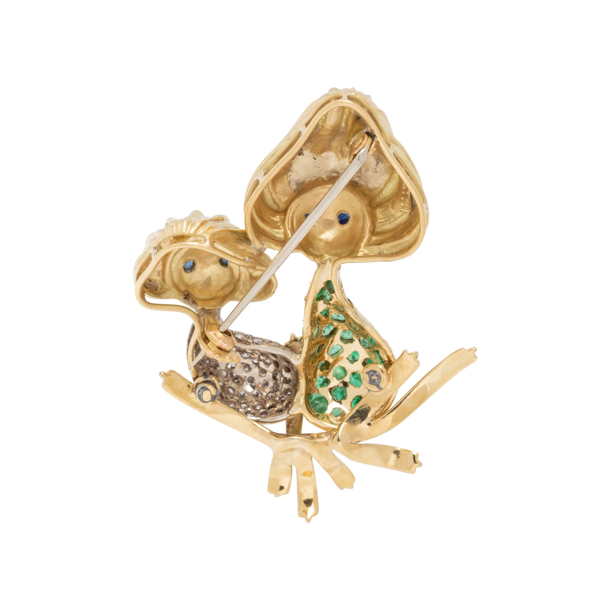 YELLOW GOLD, DIAMOND AND GEMSTONE MUSHROOM BROOCH