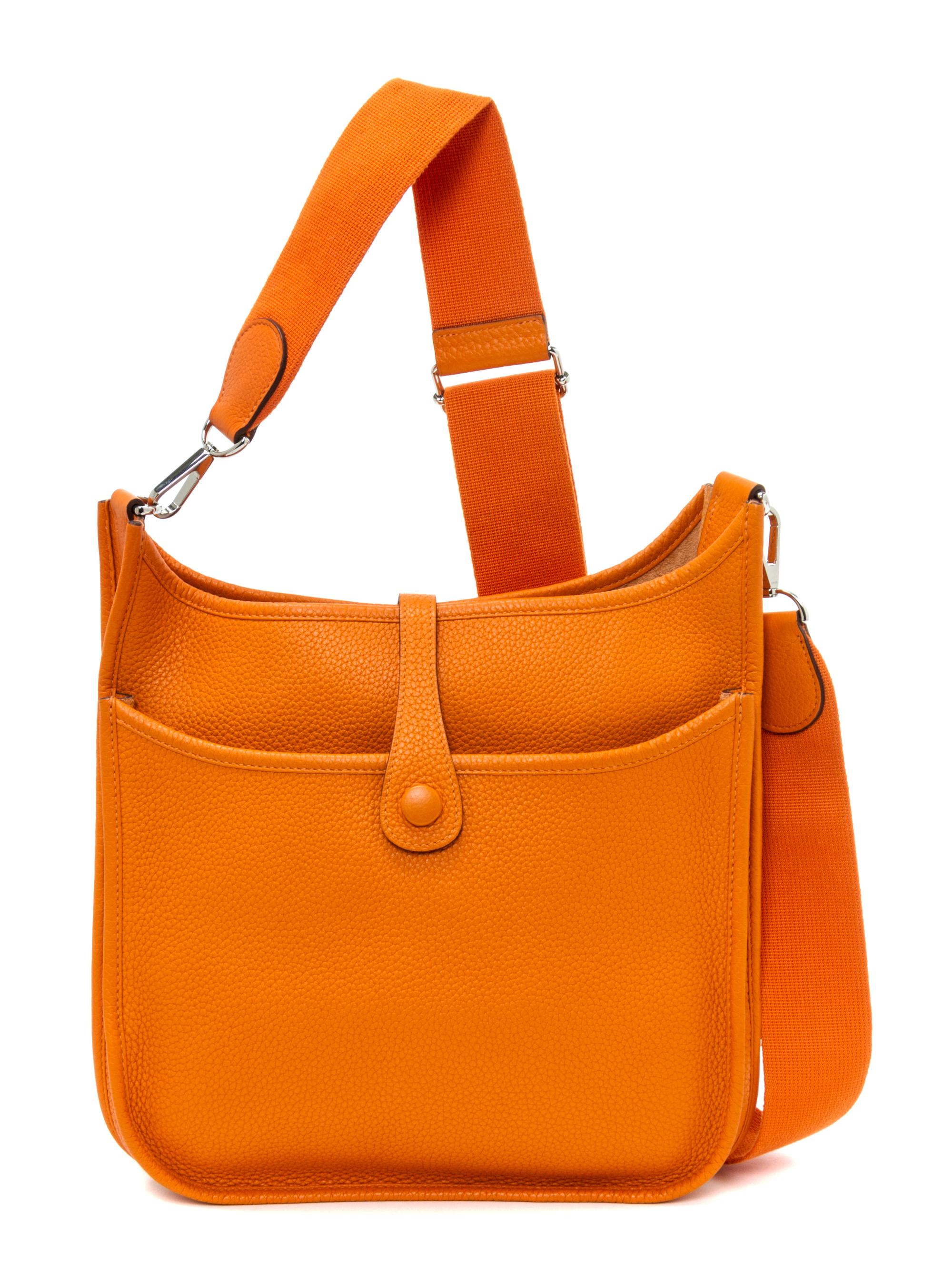 An Hermes Orange Evelyne III PM Handbag, 11.25" x 12" x 2.5".