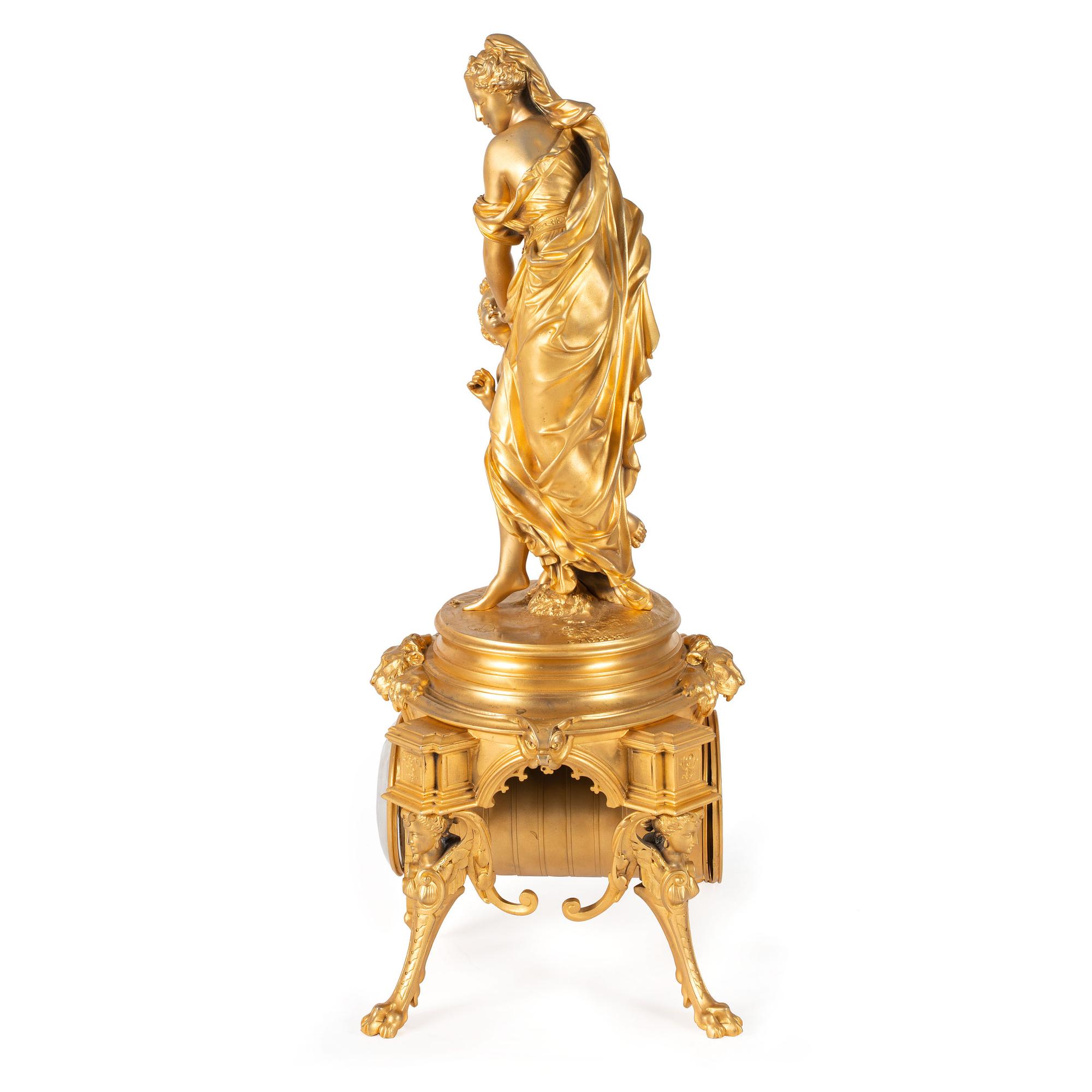 A French Neoclassical Gilt Metal Mantel Clock