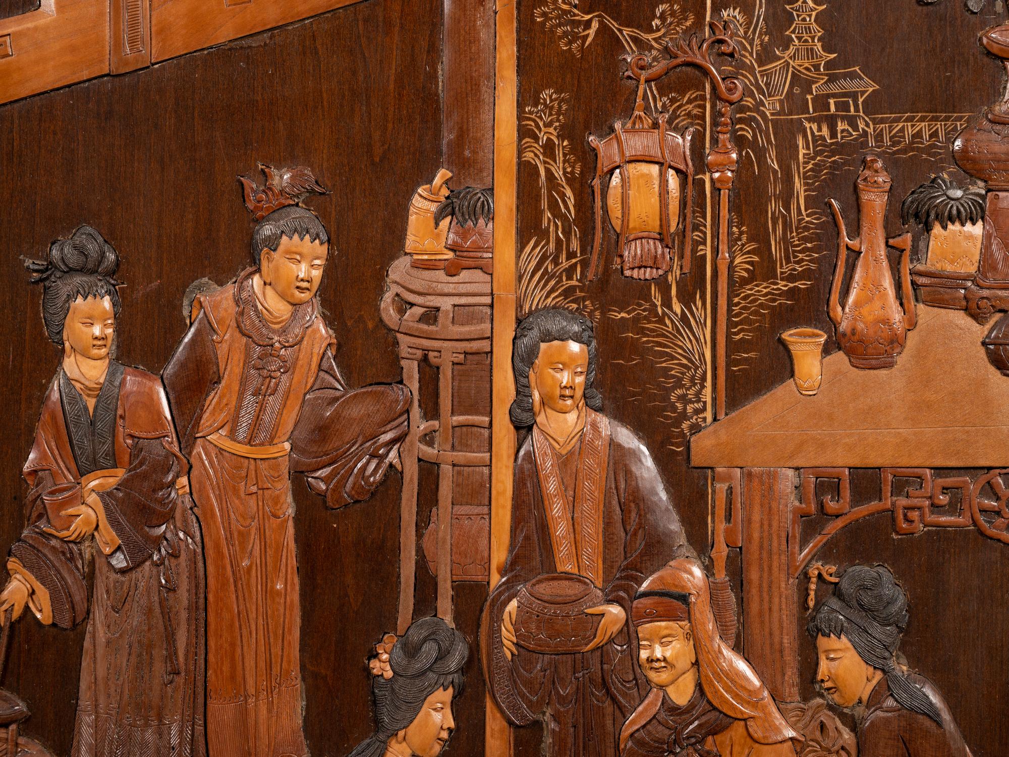 Two Chinese Carved Wood Wall Panels