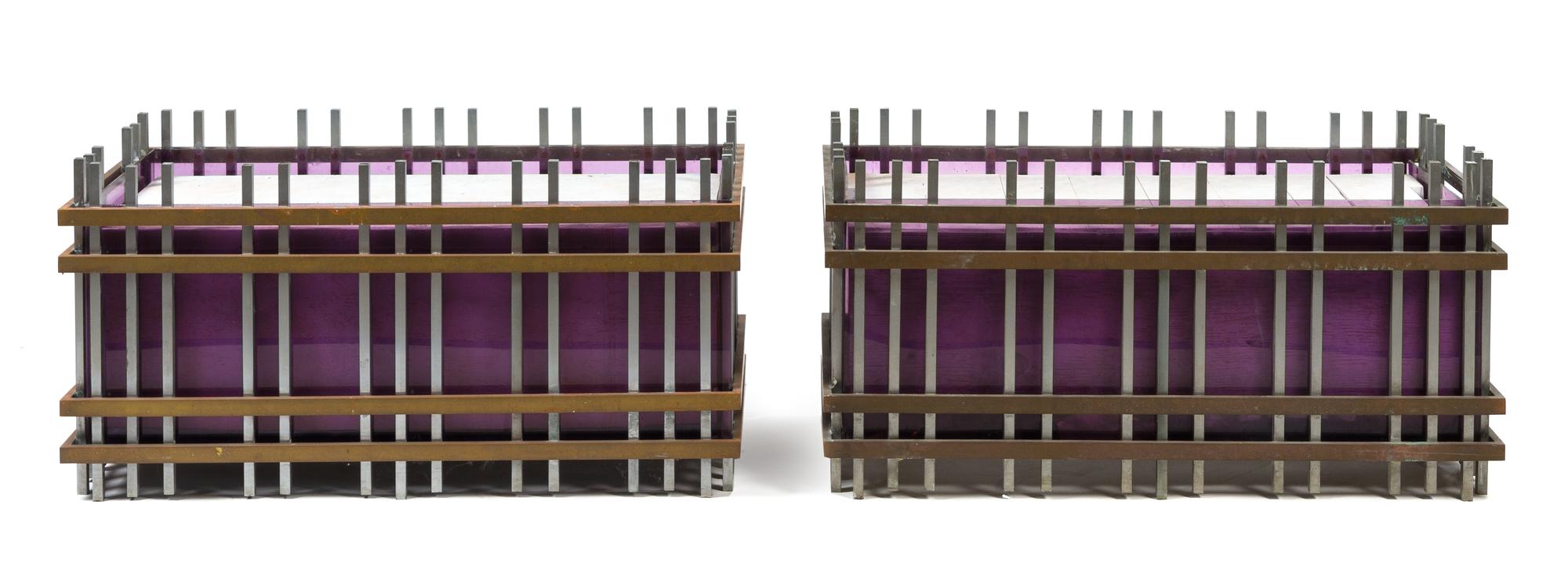 A Pair of Modernist Brass, Steel, and Perspex Planters Height 15 1/2 x width 31 1/2 x depth 15 1/2 inches. — TOBIA SCARPA (ITALIAN, B. 1935), CIRCA 1975