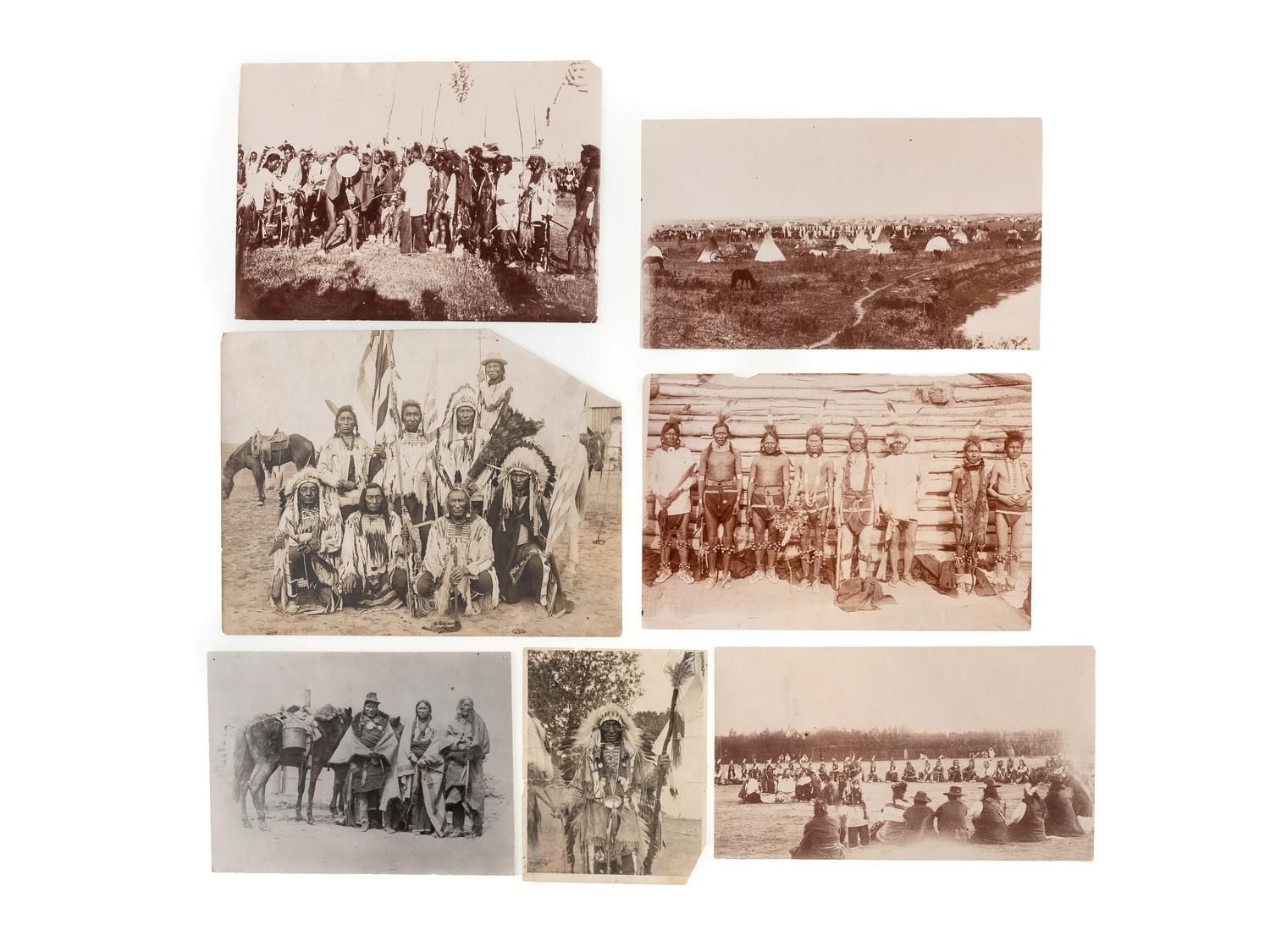 [NATIVE AMERICANS]. A group of 7 unmounted silver gelatin photographs of Native American subjects, incl. images by David F. BARRY and C.C. STOTZ. Ca 1890s.