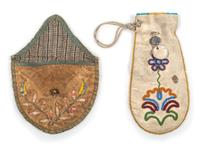 Athabascan Beaded Hide Pouch AND Santee Sioux Quilled Hide Pouch