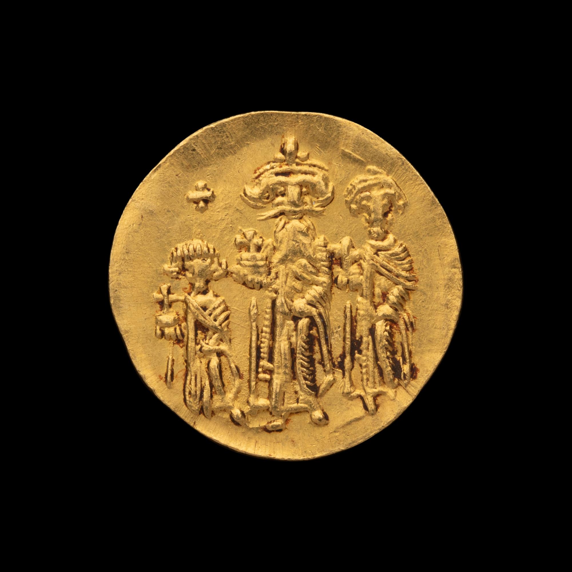 [ANCIENTS] BYZANTINE EMPIRE. Heraclius (638-641 AD). Av Solidus (4.4g, 22mm); the obverse showing Heraclius standing with his two sons Heraclius Constantine and Heraclonas